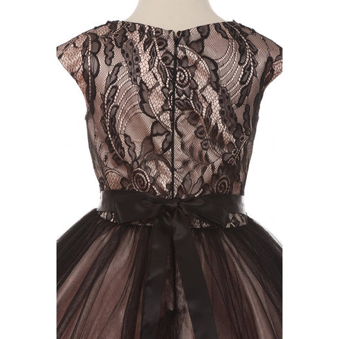 Little Girls Blush Black Rhinestone Embroidered Lace Flower Girl Dress 4-6 - SophiasStyle.com